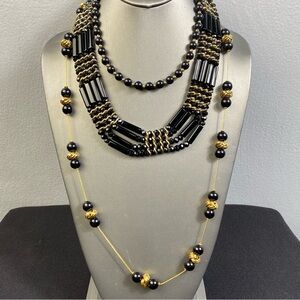Vintage Necklace Lot of 3 Stack Mix and Match Anne Klein Monet Black Goldtone